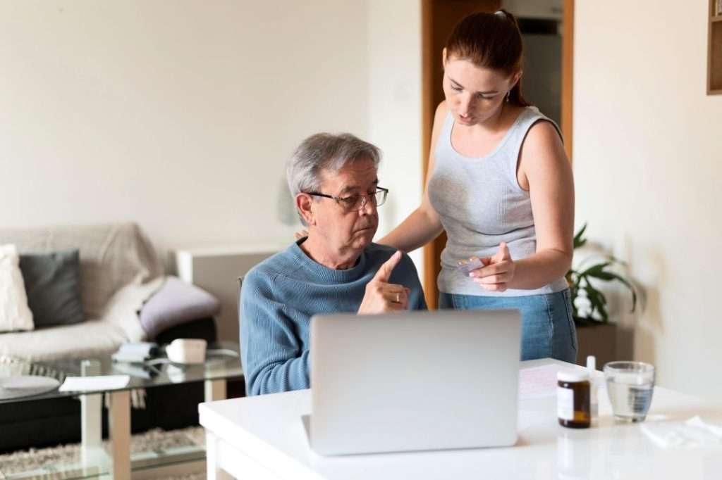 Family discussing home care services and home care costs with a care advisor in Texas