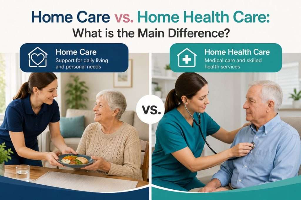 Comparison of home care and home health care services with caregiver and nurse assisting seniors.